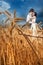In love couple on wedding day at wheat field