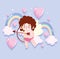Love cupid with wings shooting arrow rainbows hearts romantic cartoon