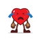 love cute cartoon character mascot red color, cry sad expression emoticon, heart shape element vector graphic