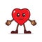 love cute cartoon character mascot red color, sad expression emoticon, heart shape element vector graphic