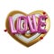 Love darts icon. Pink inscription love. Golden darts with letters. Valentines day. Darst in form of a heart. 3D render. 3d
