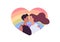 Love, date and relationship concept. Vector flat people illustration. Lgbt pride. Couple of female lesbian lover on rainbow heart