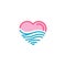 Love with desert sand or wave sea, ocean, water Icon. Simple Heart Illustration Line Style Logo Template Design.