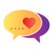Love dialogue flat icon. Romantic messages with heart symbol illustration isolated on white. Love chat Speech Bubble