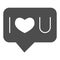 Love dialogue solid icon. Speech bubble with lover and amour words symbol, glyph style pictogram on white background