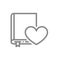 Love diary line icon. Heart with book, love stories, like, feedback symbol