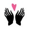 Love donation cooperation love sign. Concept of charity and donation. Give and share your love to people. Hands holding a heart sy