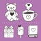 Love doodle icon set bear coffee cup ice cream gift decoration