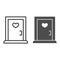 Love doorway line and solid icon. Close door with heart shaped window symbol, outline style pictogram on white