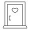 Love doorway thin line icon. Close door with heart shaped window symbol, outline style pictogram on white background