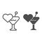 Love drink line and glyph icon. Romantic toast vector illustration isolated on white. Glass and heart outline style