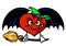 Love evil Red heart black wings witch sorceress broom character cartoon