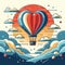 a love-filled hot air balloon ride in vibrant flat colors, perfect for Valentine\'s Day , heart shaped balloon