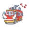 In love fire truck mascot cartoon