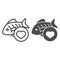 Love fishing line and glyph icon. Fish and heart vector illustration isolated on white. Love seafood outline style