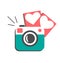 Love flat photo camera with hearts photo frames isolated