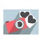Love flat photo camera with hearts photo frames isolated on whit