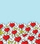 Love flower landscape. Chamomile meadow. Blue sky and red heart