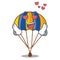 In love flying parachute in the mascot sky