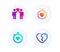 Love, Friends couple and Heartbeat timer icons set. Broken heart sign. Heart, Friendship, Love stopwatch. Vector