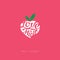 Love fruit market logo or fresh fruit emblem. Fruit like heart with the letters and leaves.