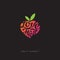 Love fruit market logo or fresh fruit emblem. Fruit like heart with the letters and leaves.