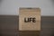 Love, good life, feel. Positive inspirational messages and words on wooden cubes