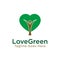 Love green vector design. human tree icon with love icon as green leaves concept. go green logo. nature conservation logo