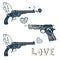 Love guns set. Vintage emblems with gun shooting a
