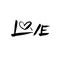 Love. Handdrawn calligraphy for Valentines day. Ink heart illustration. Modern dry brush lettering. Vector illustration.