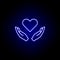 love hands friendship outline blue neon icon. Elements of friendship line icon. Signs, symbols and vectors can be used for web,