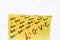 Love handwriting text close up isolated on yellow paper with copy space