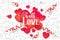 With Love - Handwritting motivational quote. Valentine\\\'s day background with 3d red hearts and serpentine .