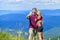 In love. happy to be together. sense of freedom. Traveling couple make selfie. man and woman in mountains. romantic