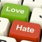 Love Hate Computer Keys Showing Emotion Anger And Conflict