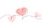 Love heart continuous line drawing whith red pink shape. Seamless garland. Black isolated linear template. Comic Doodle