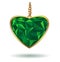 Love Heart Emerald Gemstone. Emerald heart in a gold frame. Green sparkle hearts. Emerald gem stone