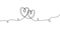 Love heart one line drawing. Two hearts symbol embrace with continuous hand drawn sketch minimalism design. Simplicity sign and