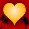 Love heart on red background and palm trees