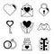Love heart romantic passion feeling message linear style icons set