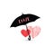 Love heart sign over umbrella protection. Two hearts in love icon