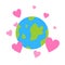 love heart valentine world globe cartoon doodle flat design style