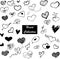 Love Hearts Doodle Set in Black and White Colors. Vector Illustration.