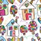 Love house free drawing seamless pattern