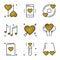 Love icons in gold. Heart shape vector illustration. Love couple, relationship, dating wedding, romantic, amour concept