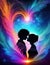 Love is infinity, silhouette of a couple people in love with vibrant fantasy style, digital art, love concept