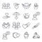 Love and kindness heart line icons. Friends, family, relationships and romantic heart signs, line art love heart