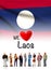 We love Laos, A group of people pose next to the Laotian flag