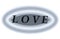 LOVE in large black letters inside a silver- blue beveled horizontal oval with gray center PNG