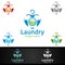 Love Laundry Dry Cleaners Logo with Clothes, Water and Washing Concept